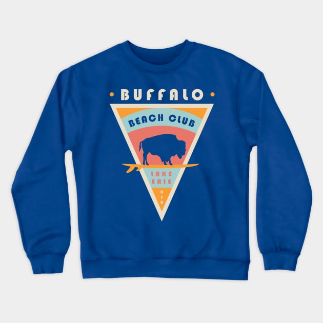 Buffalo NY Beach Club Lake Erie USA Surfing Crewneck Sweatshirt by PodDesignShop